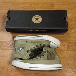Olive Green/White Size 3 High-Top Converse.